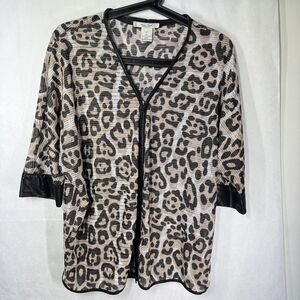 Mona Leah Couture Womens Zip Front Jacket Black Beige Abstract Pattern S Animal